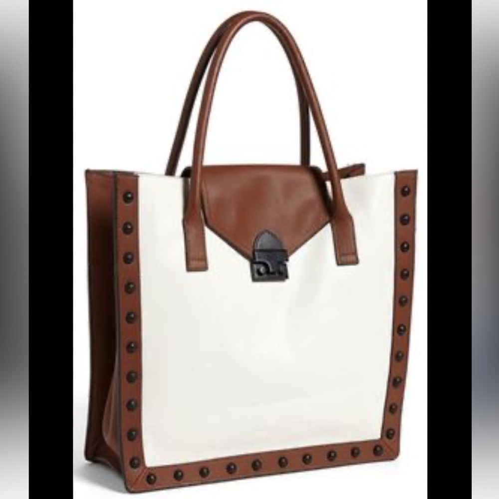 Loeffler Randall Brown and White Leather Work Tote